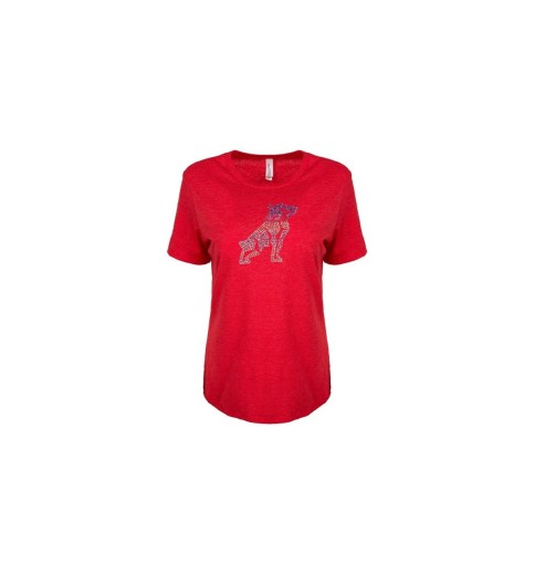 Ladies Red Sequin Bulldog T-shirt