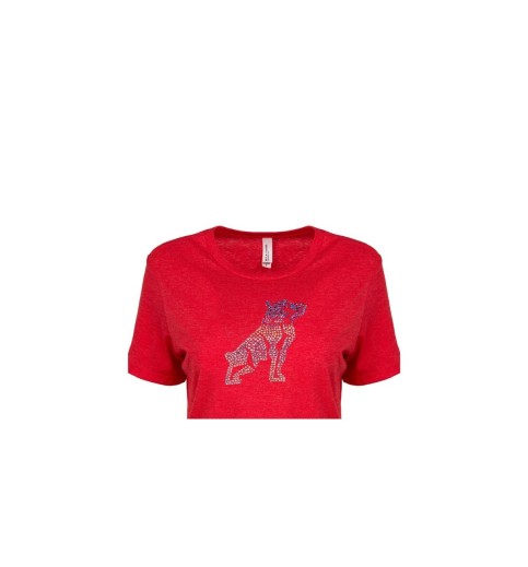 Ladies Red Sequin Bulldog T-shirt
