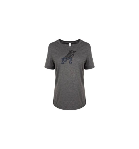 Ladies Deep Heather Grey Sequin Bulldog T-shirt