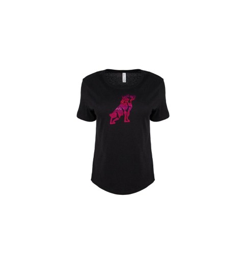 Ladies Black Sequin Bulldog T-shirt