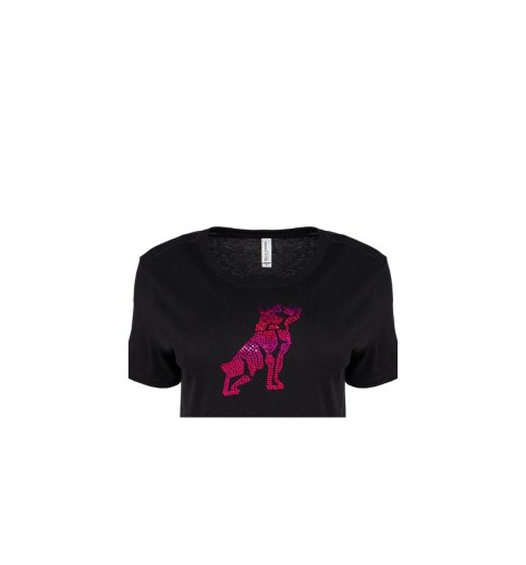 Ladies Black Sequin Bulldog T-shirt
